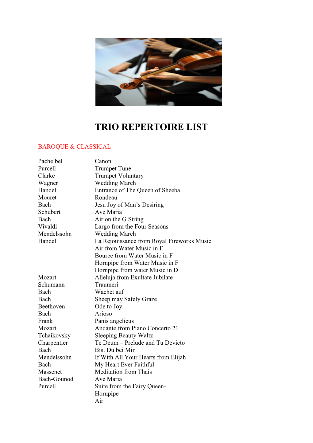 Trio Repertoire List