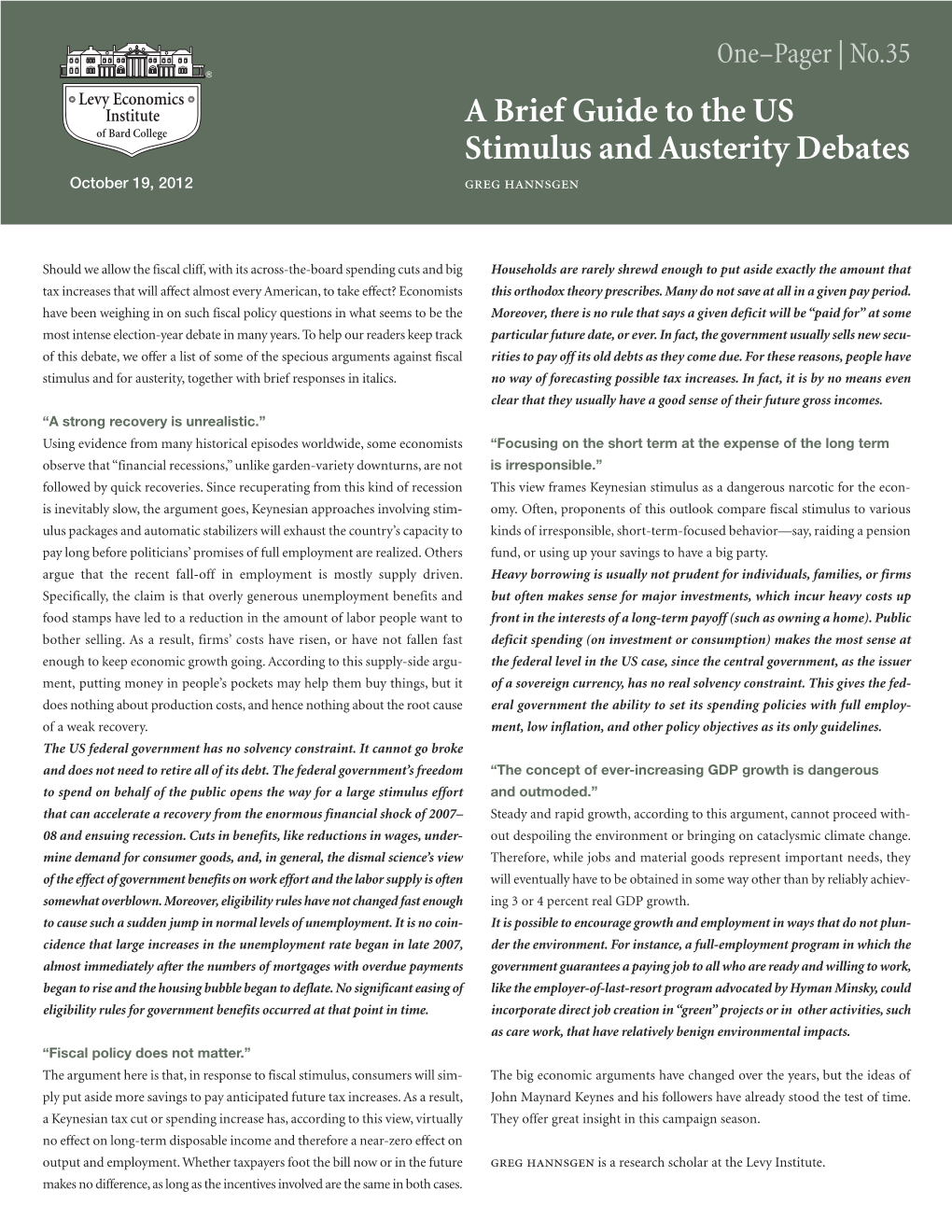 A Brief Guide to the US Stimulus and Austerity Debates