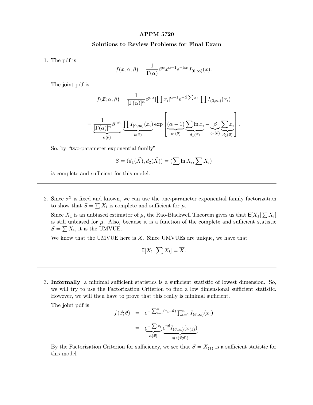 The Joint Pdf Is F( X;Α, Β) = 1 [Γ