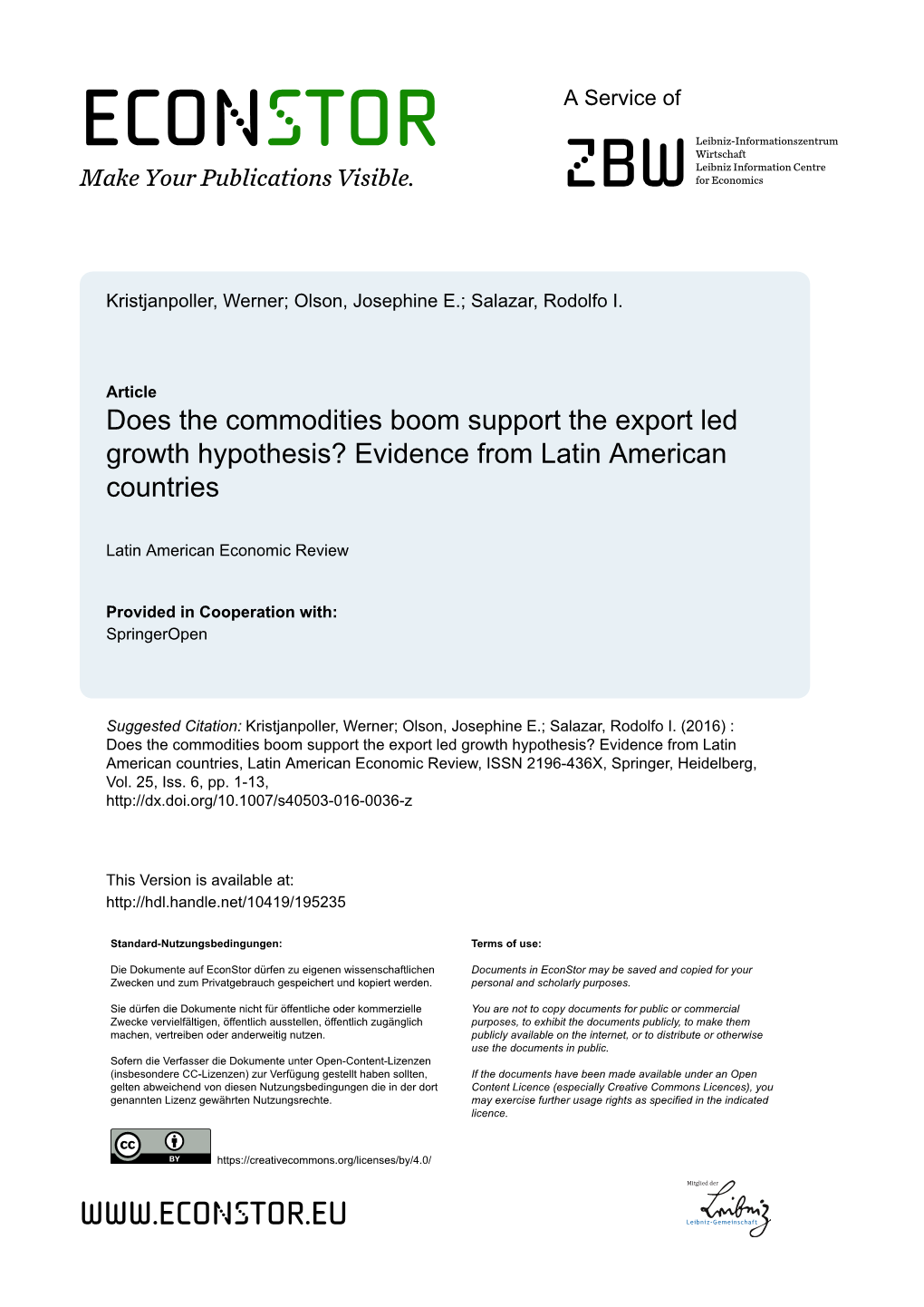 Does the Commodities Boom Support the Export Led Growth Hypothesis? Evidence from Latin American Countries