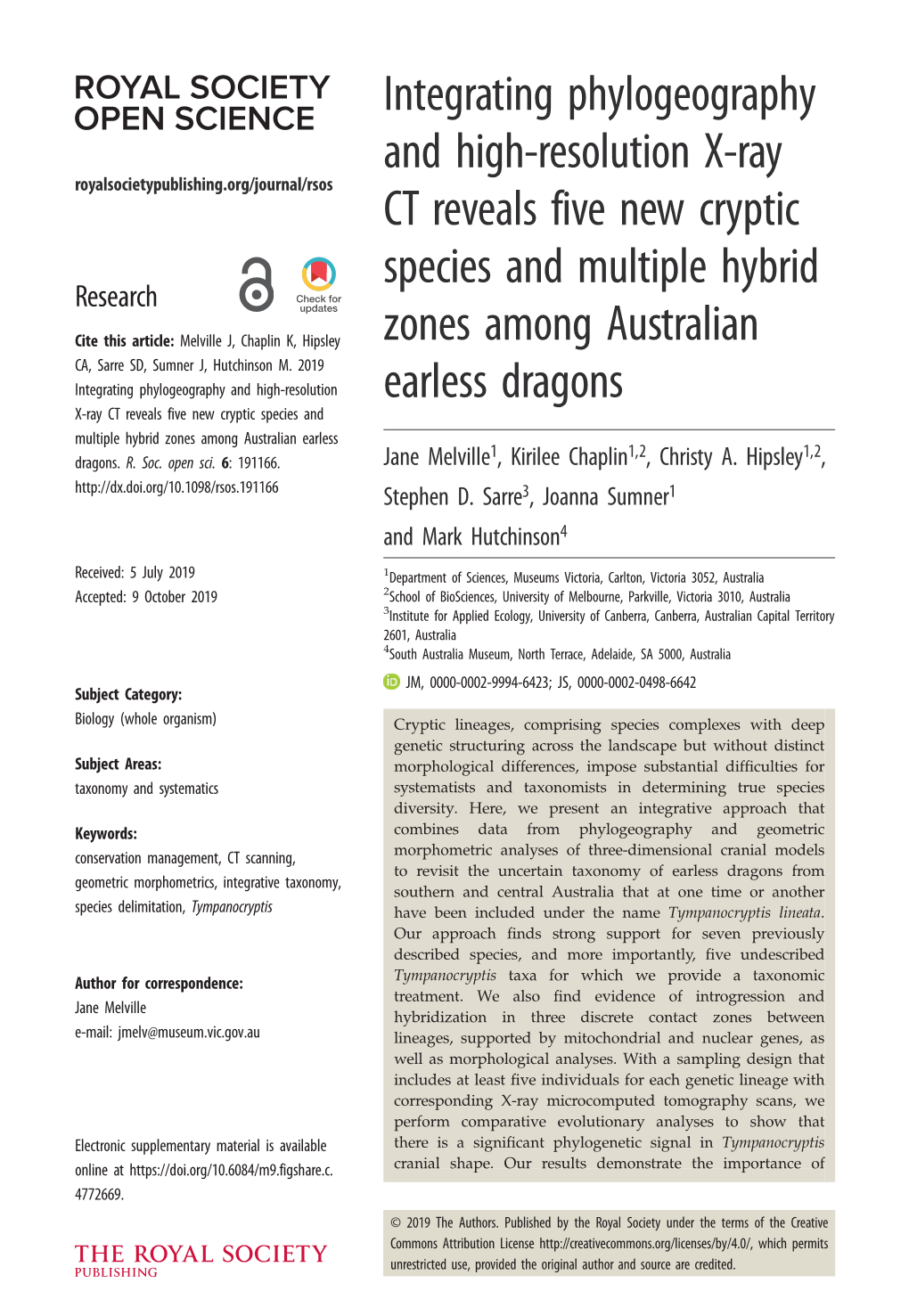 Integrating Phylogeography and High-Resolution X-Ray CT Reveals Five New Cryptic Species and Multiple Hybrid Zones Among Australian Earless Dragons