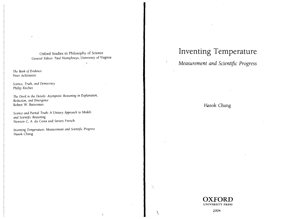 Inventing Temperature General Editor: Paul Hnmnhrf'vs