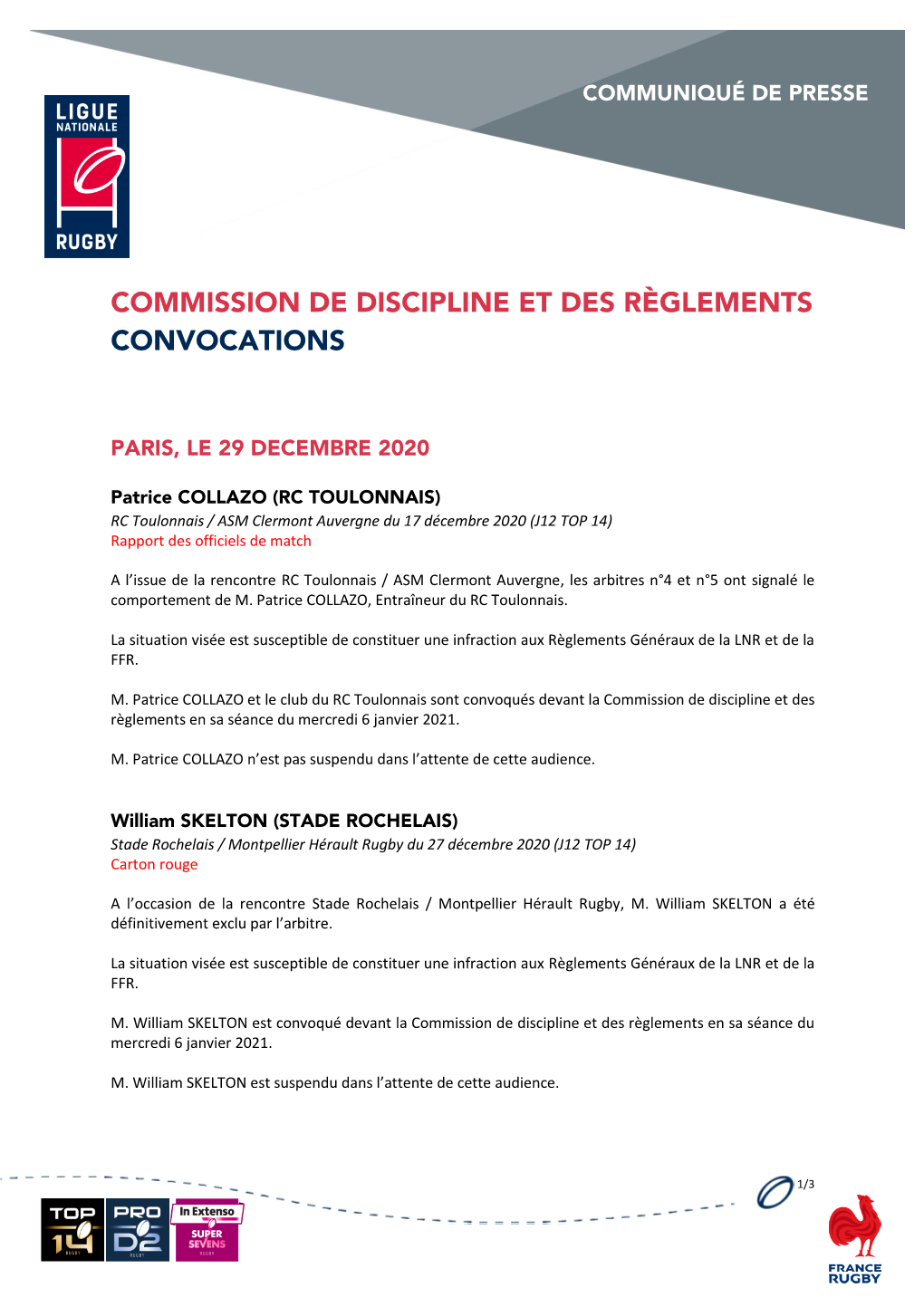 Commission De Discipline Et Des Règlements Convocations