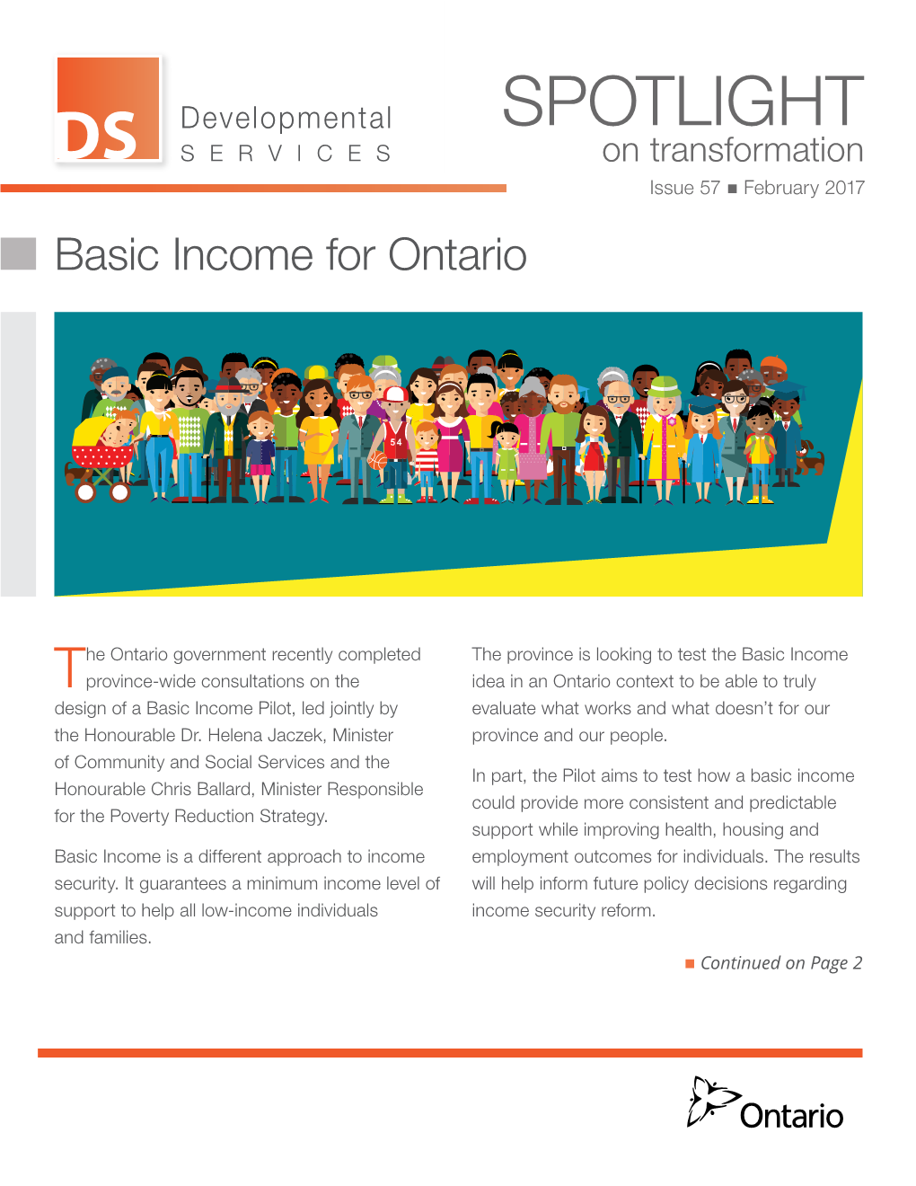 SPOTLIGHT on Transformation Issue 57  February 2017 Basic Income for Ontario