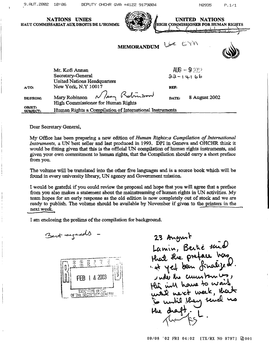 Alb » 9 200? Secretary-General United Nations Headquarters A/TO: New York, N.Y 10017 REP