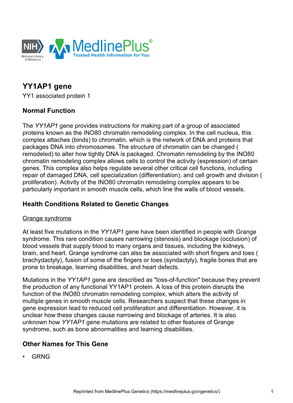 YY1AP1 Gene YY1 Associated Protein 1