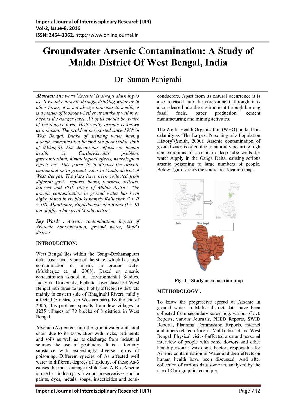 Groundwater Arsenic Contamination: a Study of Malda District of West Bengal, India