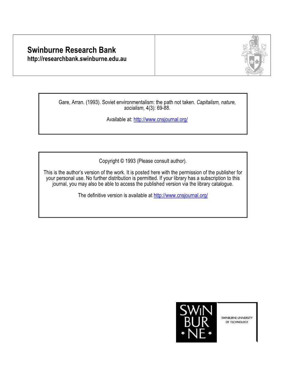 Swinburne Research Bank