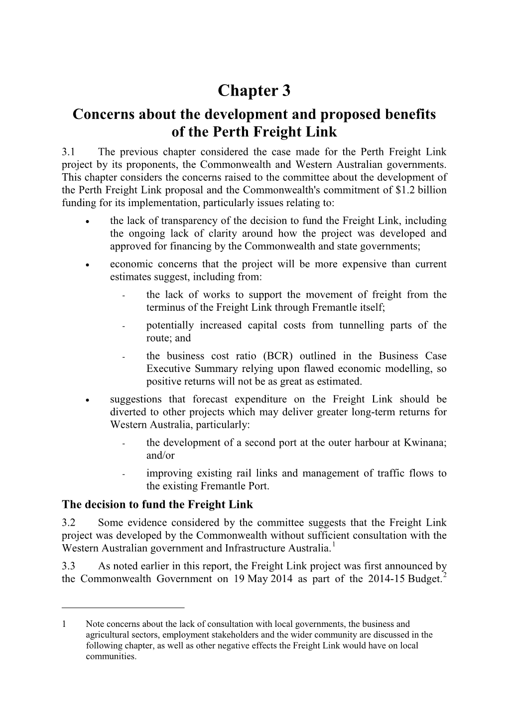 Decision to Commit Funding to the Perth Freight Link Project
