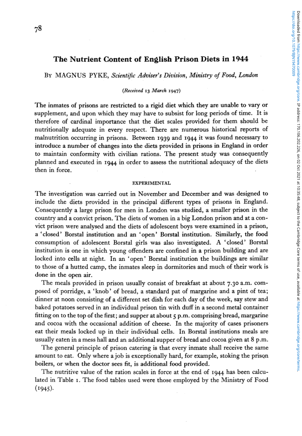 The Nutrient Content of English Prison Diets in 1944