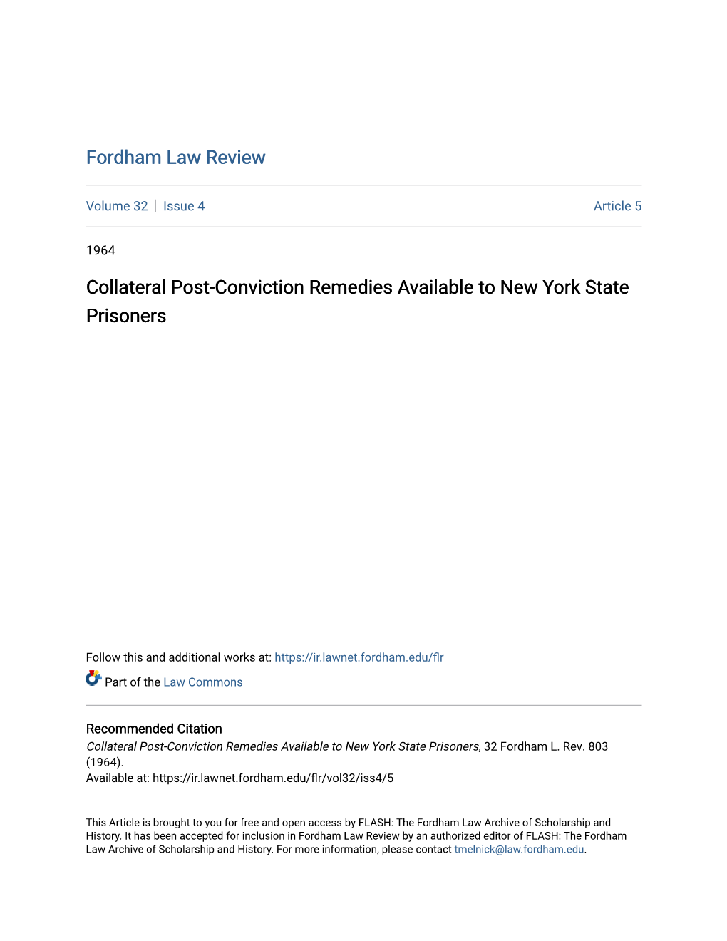 Collateral Post-Conviction Remedies Available to New York State Prisoners