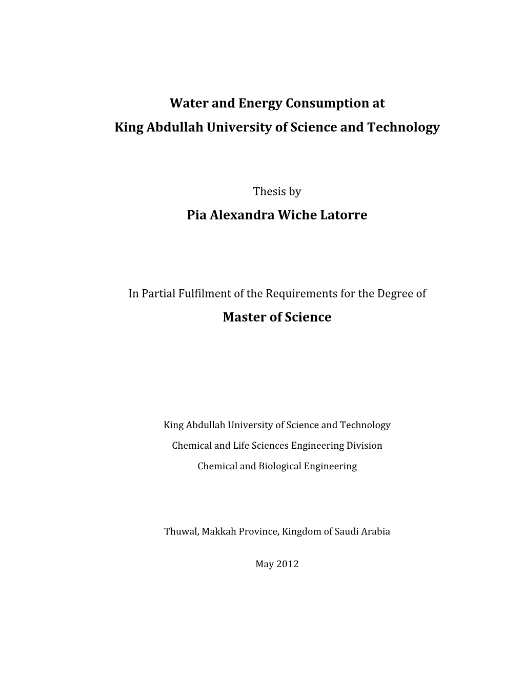 Water and Energy Consumption at King Abdullah University of Science and Technology