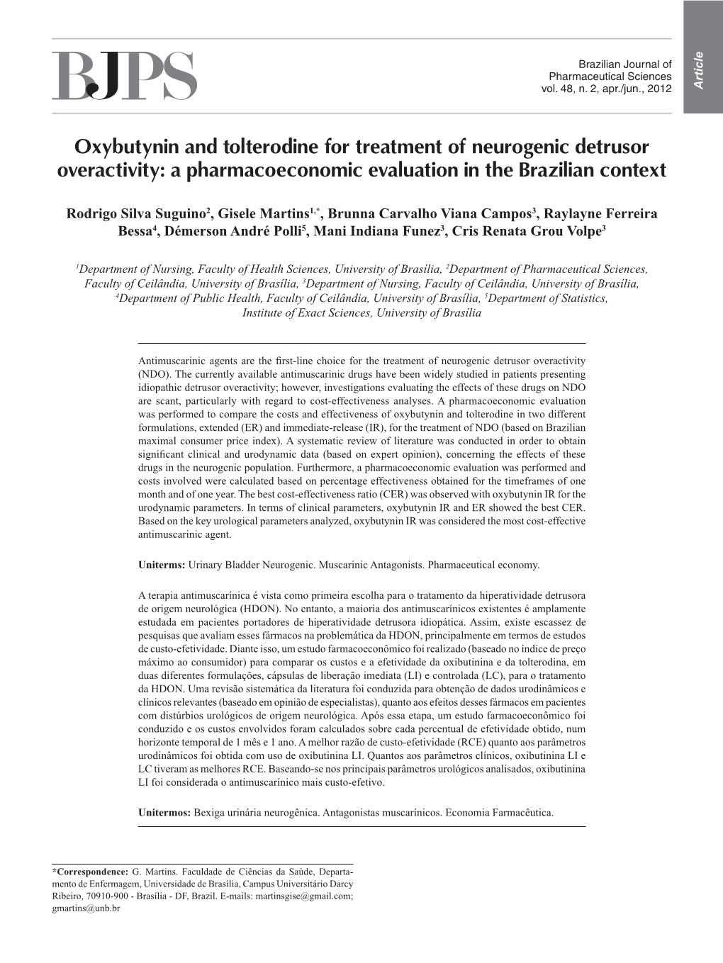 Oxybutynin and Tolterodine for Treatment of Neurogenic Detrusor Overactivity: a Pharmacoeconomic Evaluation in the Brazilian Context