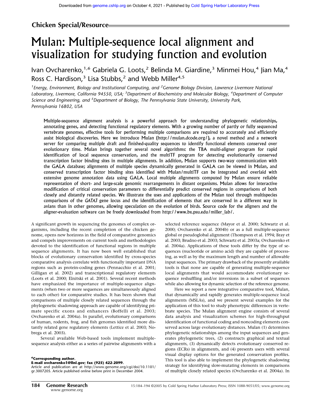 Mulan: Multiple-Sequence Local Alignment and Visualization for Studying Function and Evolution