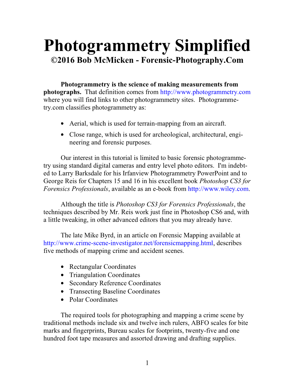 Photogrammetry Simplified ©2016 Bob Mcmicken - Forensic-Photography.Com