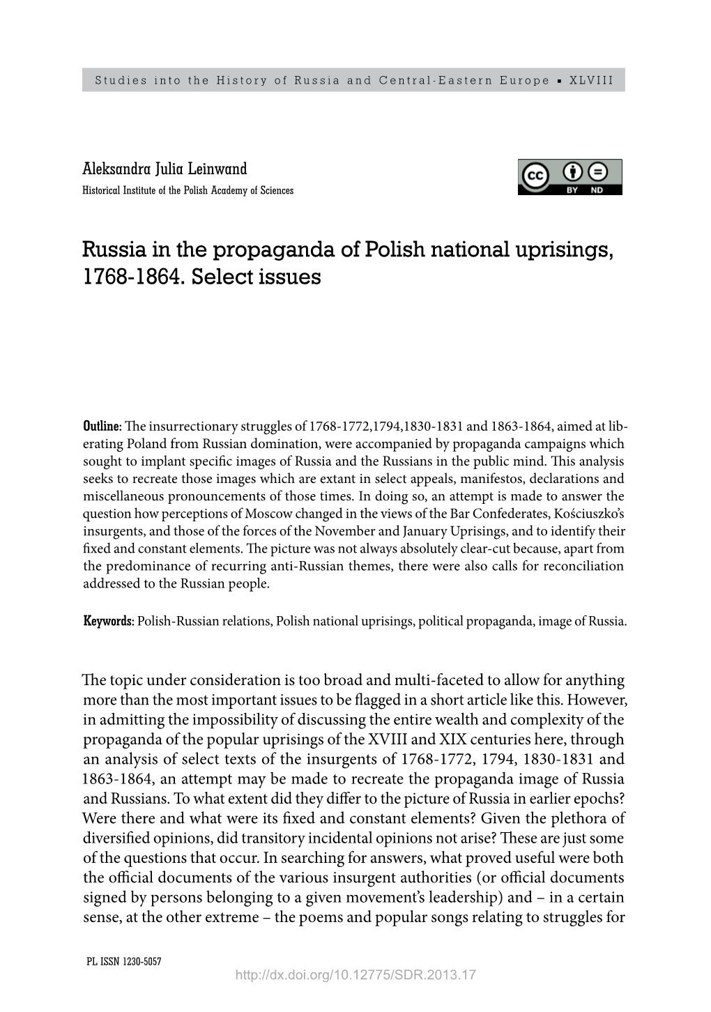 Russia in the Propaganda of Polish National Uprisings, 1768‑1864