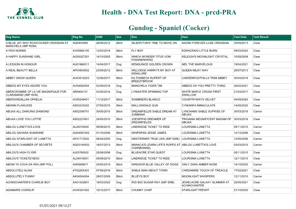 DNA Test Report: DNA - Prcd-PRA