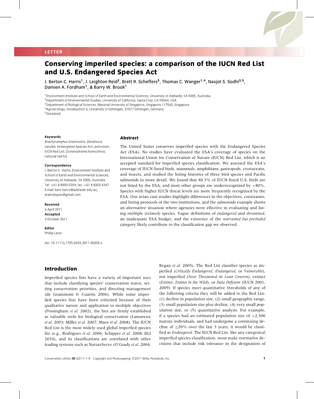 Conserving Imperiled Species: a Comparison of the IUCN Red List and U.S