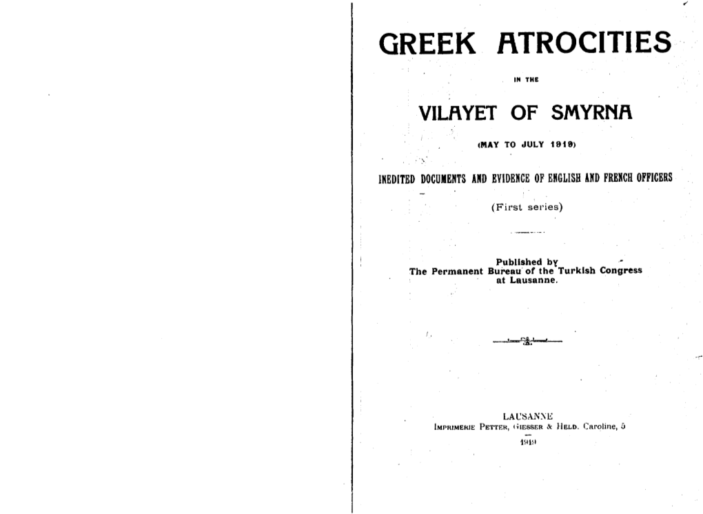 Greek Atrocities in the Vilayet of Smyrna