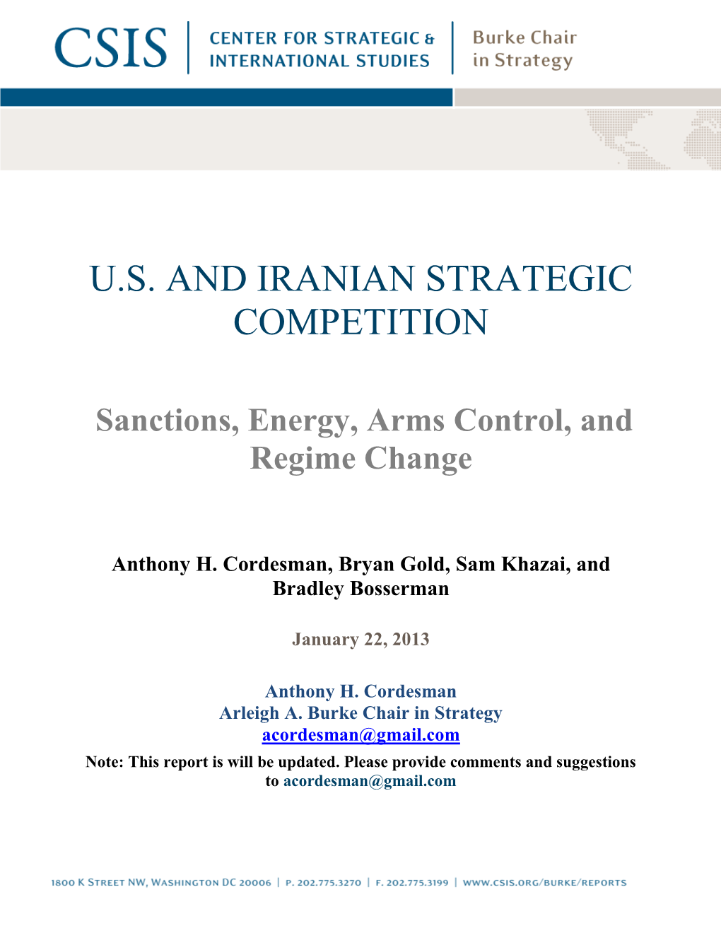 U.S. and Iranian Strategic Competition: Sanctions, Energy, Arms Control