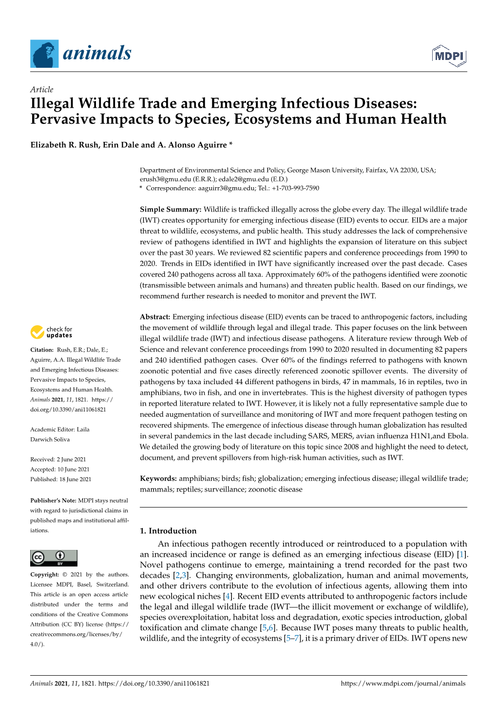 Illegal Wildlife Trade and Emerging Infectious Diseases: Pervasive Impacts to Species, Ecosystems and Human Health