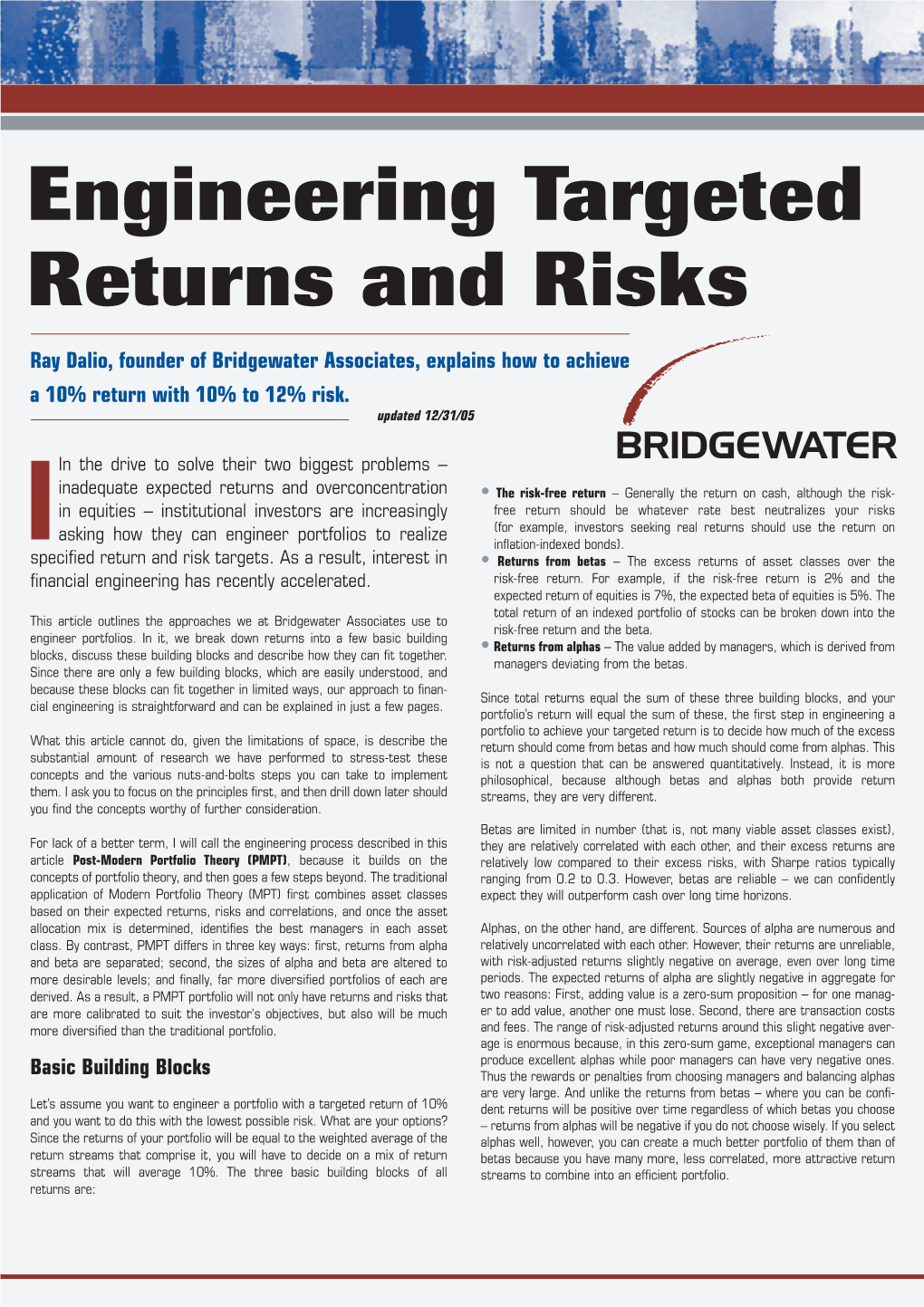 Article Outlines the Approaches We at Bridgewater Associates Use to Risk-Free Return and the Beta