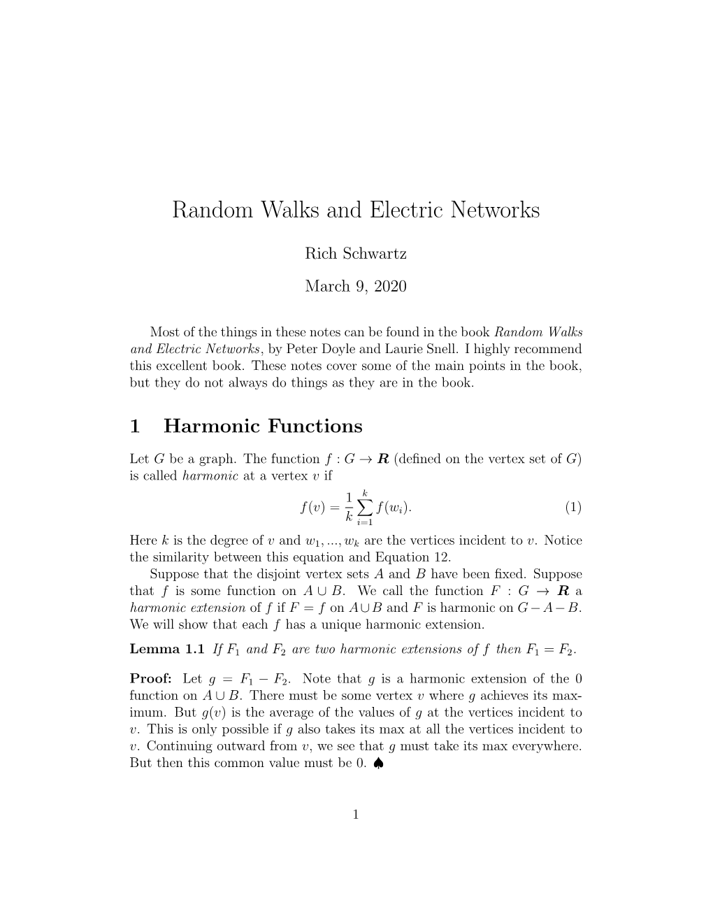 Random Walks and Electric Networks