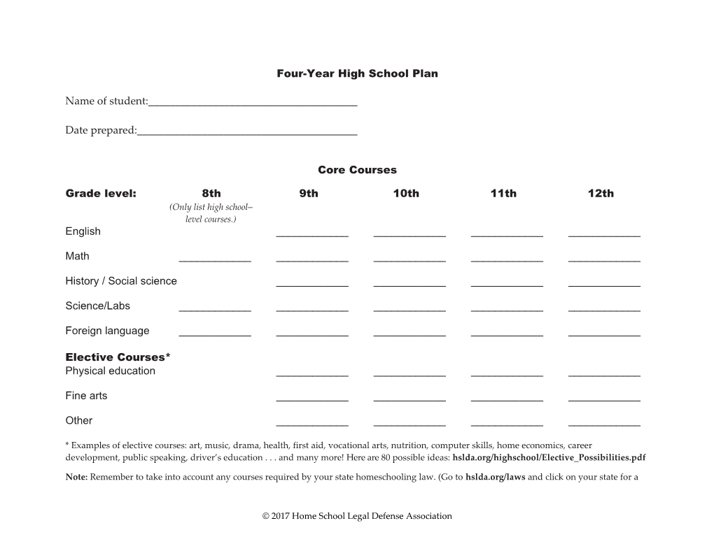 Four-Year High School Plan