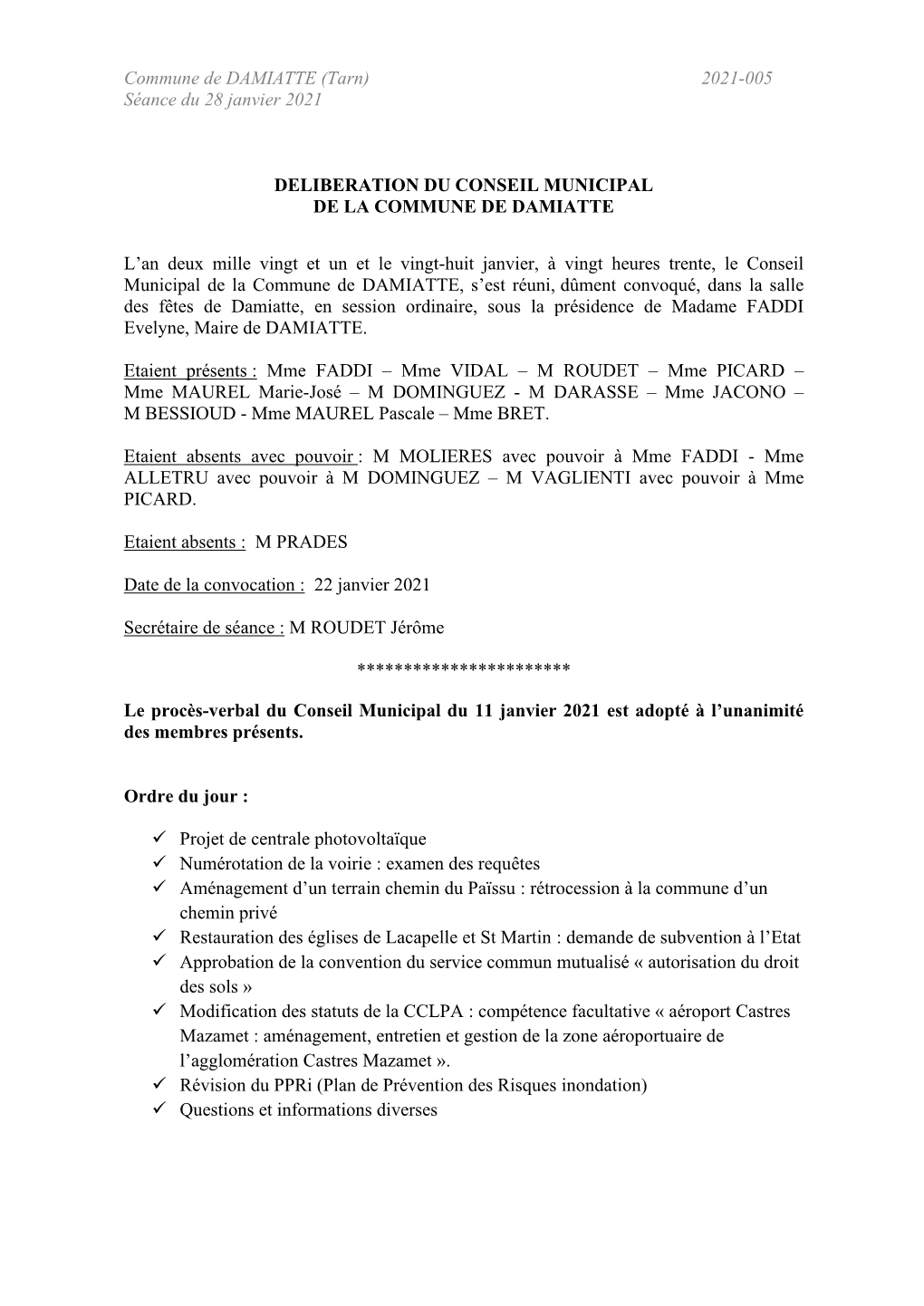 Conseil Municipal 28 Janvier 2021