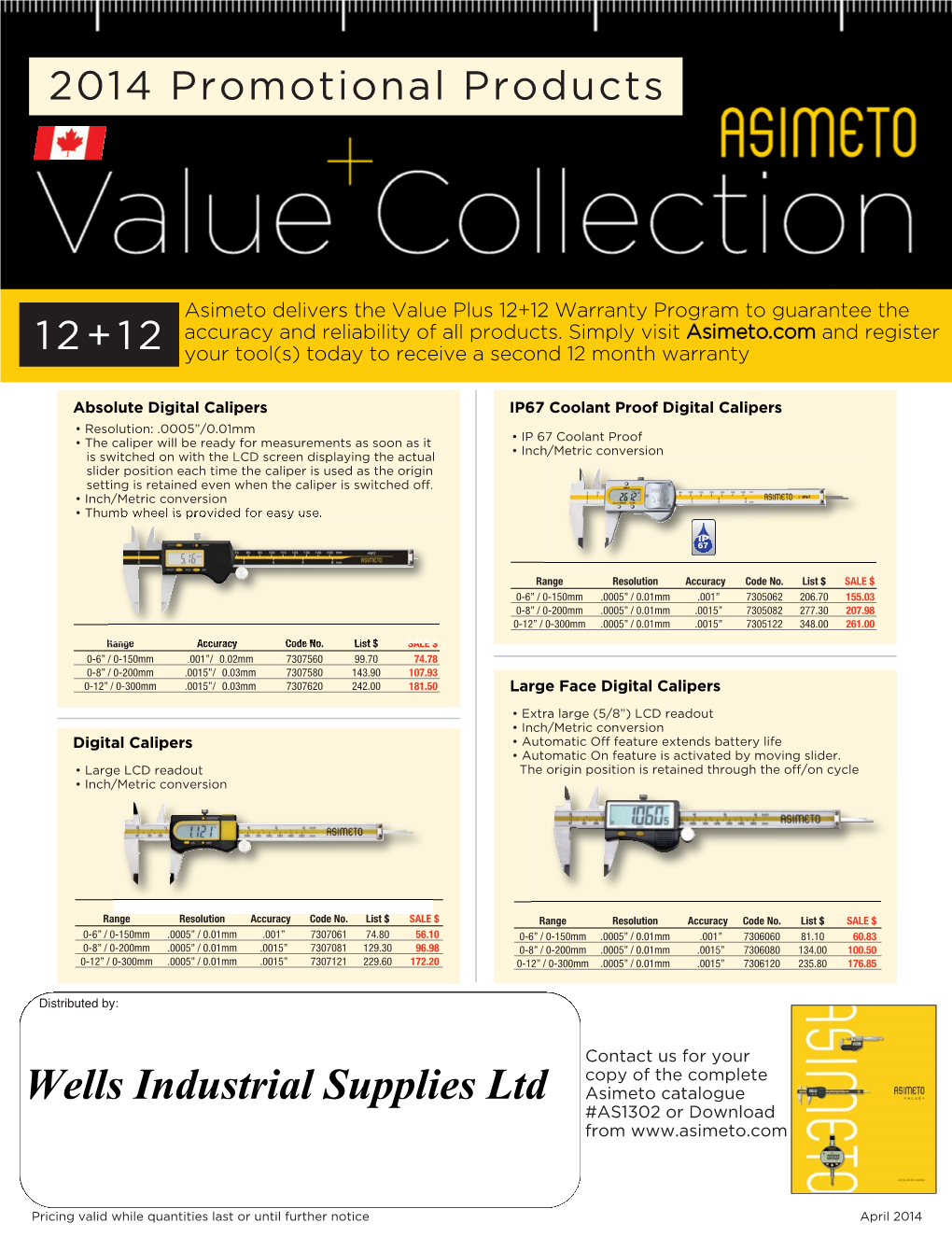 Wells Industrial Supplies Ltd Asimeto Catalogue #AS1302 Or Download From