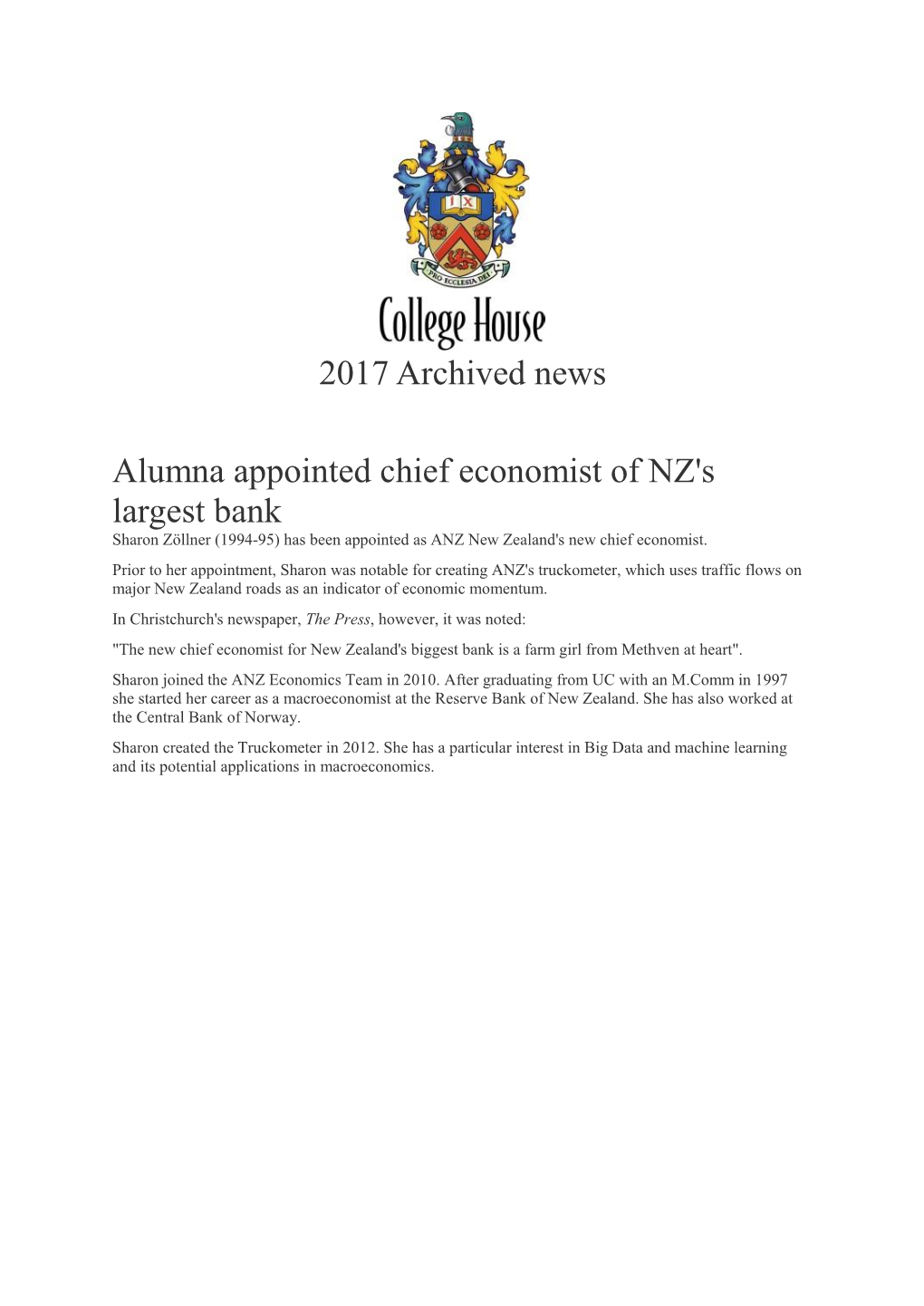 2017 Archived News Alumna Appointed Chief Economist of NZ's