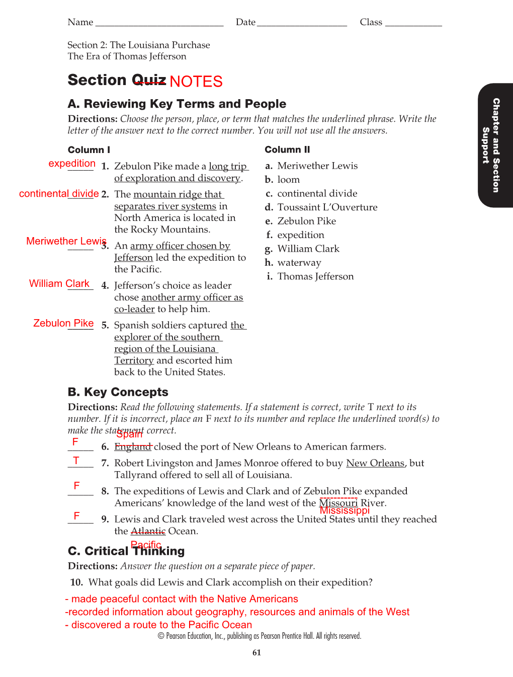 Section Quiz Chapter and Section A