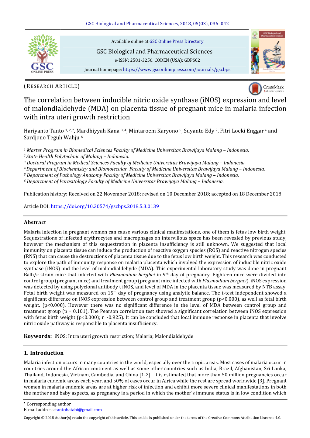 On Placenta Tissue of Pregnant Mice in Malaria Infection with Intra Uteri Growth Restriction