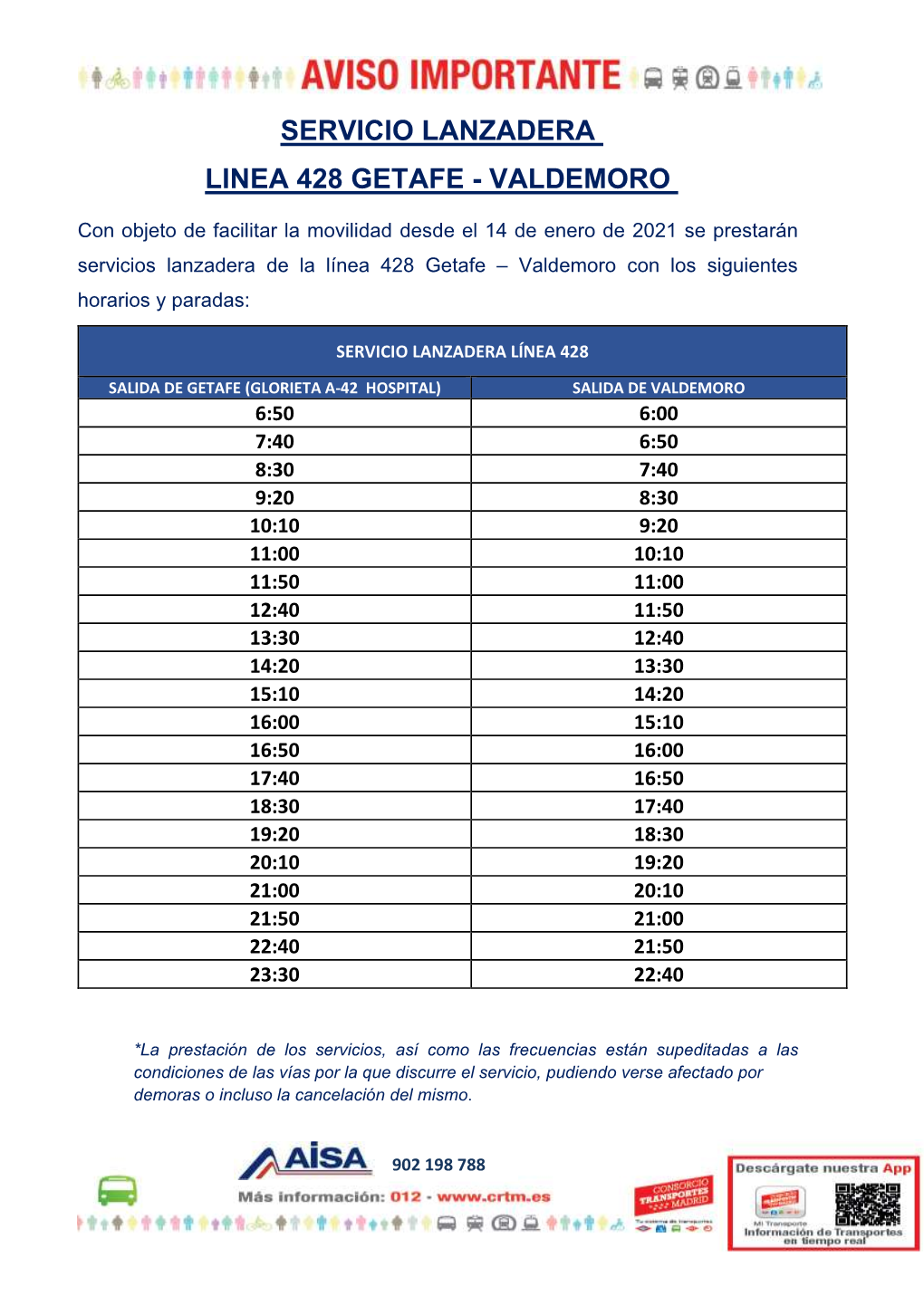 Servicio Lanzadera Linea 428 Getafe - Valdemoro