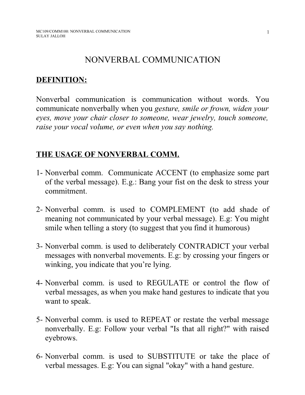 The Usage of Nonverbal Comm