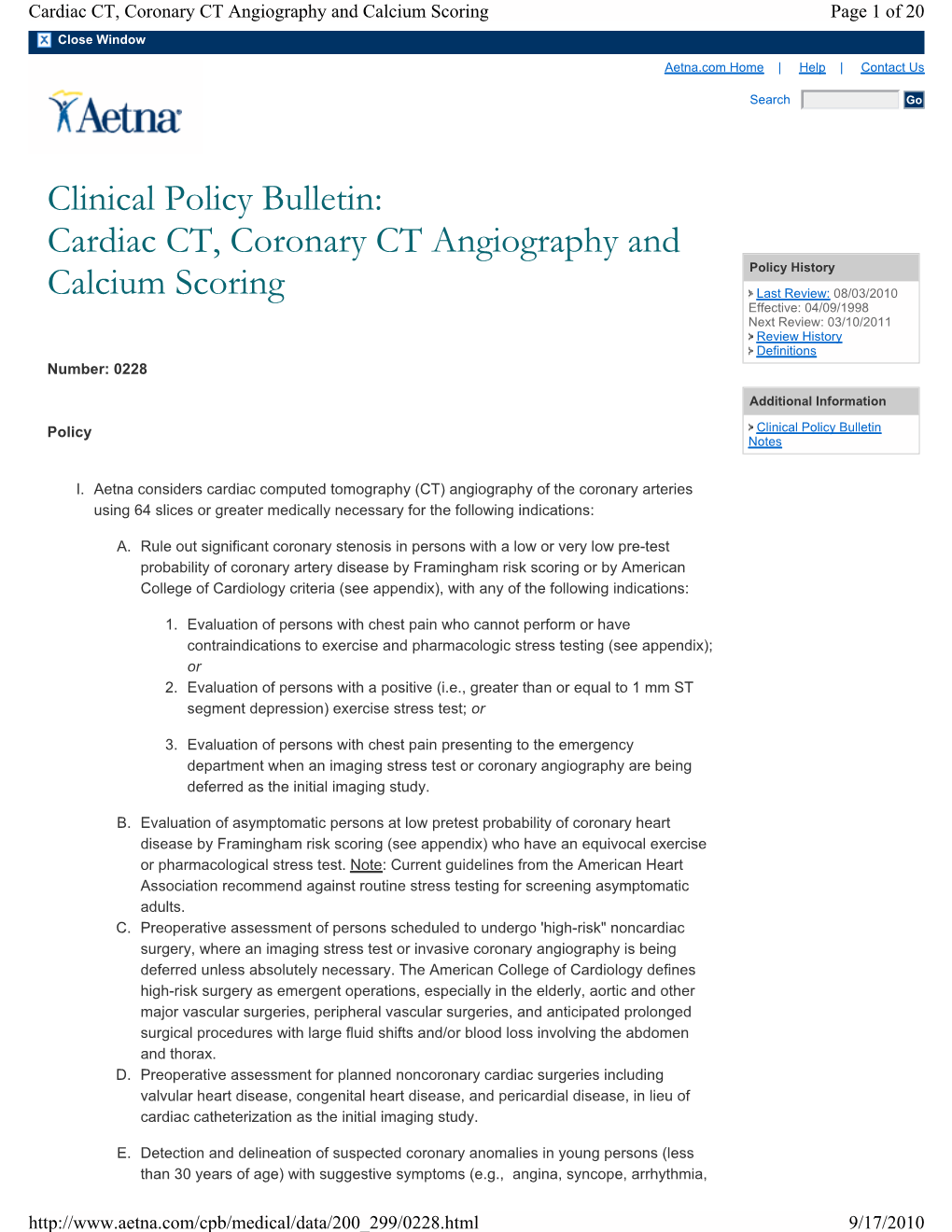 Aetna Cardiac CTA and Coronary CT Angiography