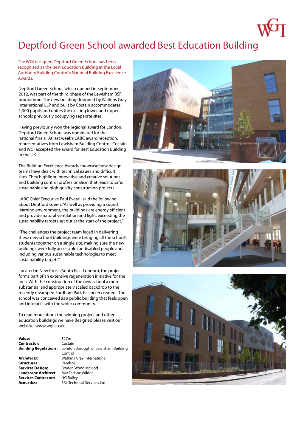 Deptford Green School Awarded Best Education Building