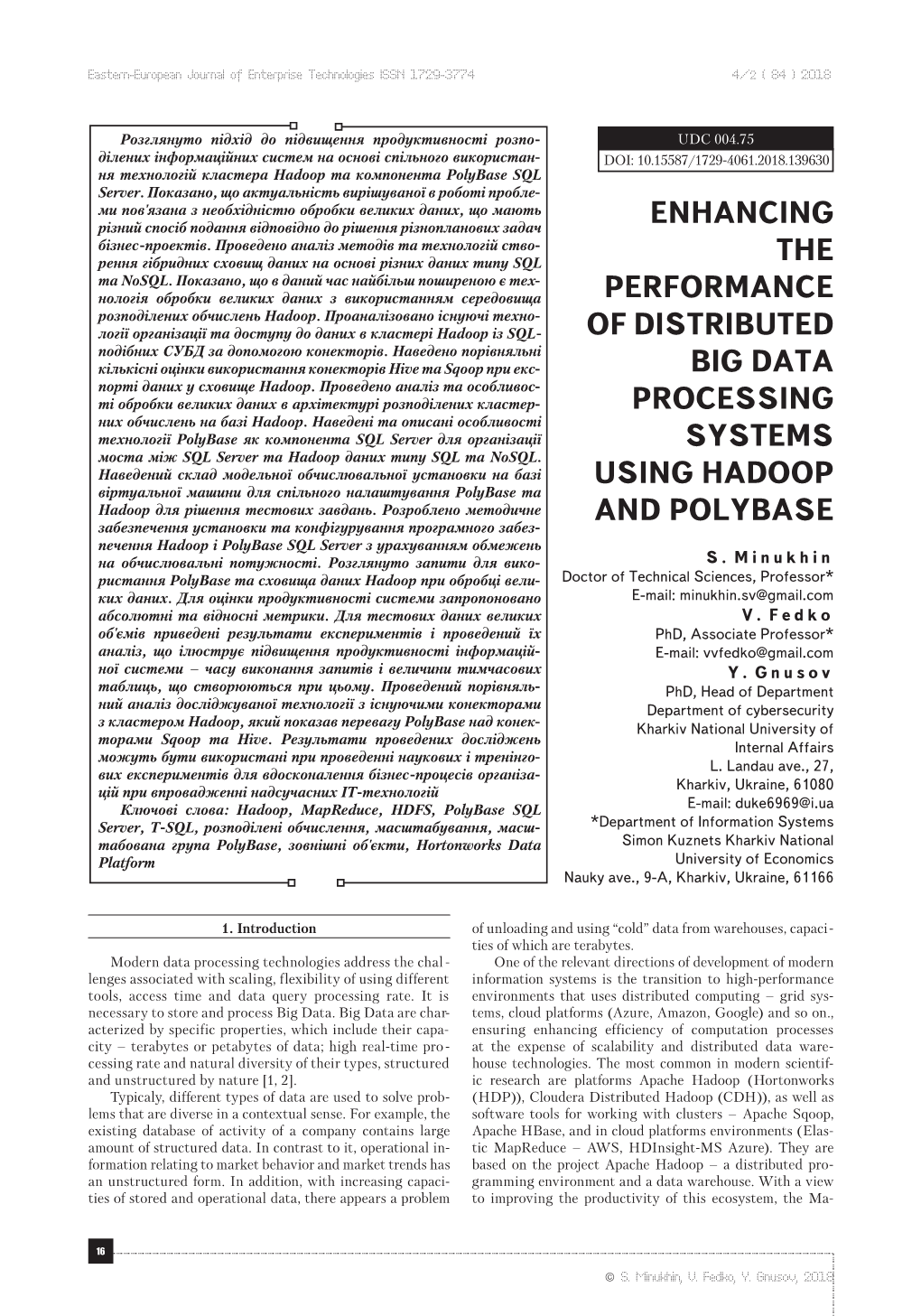 Enhancing the Performance of Distributed Big Data Processing Systems Using Hadoop and Polybase