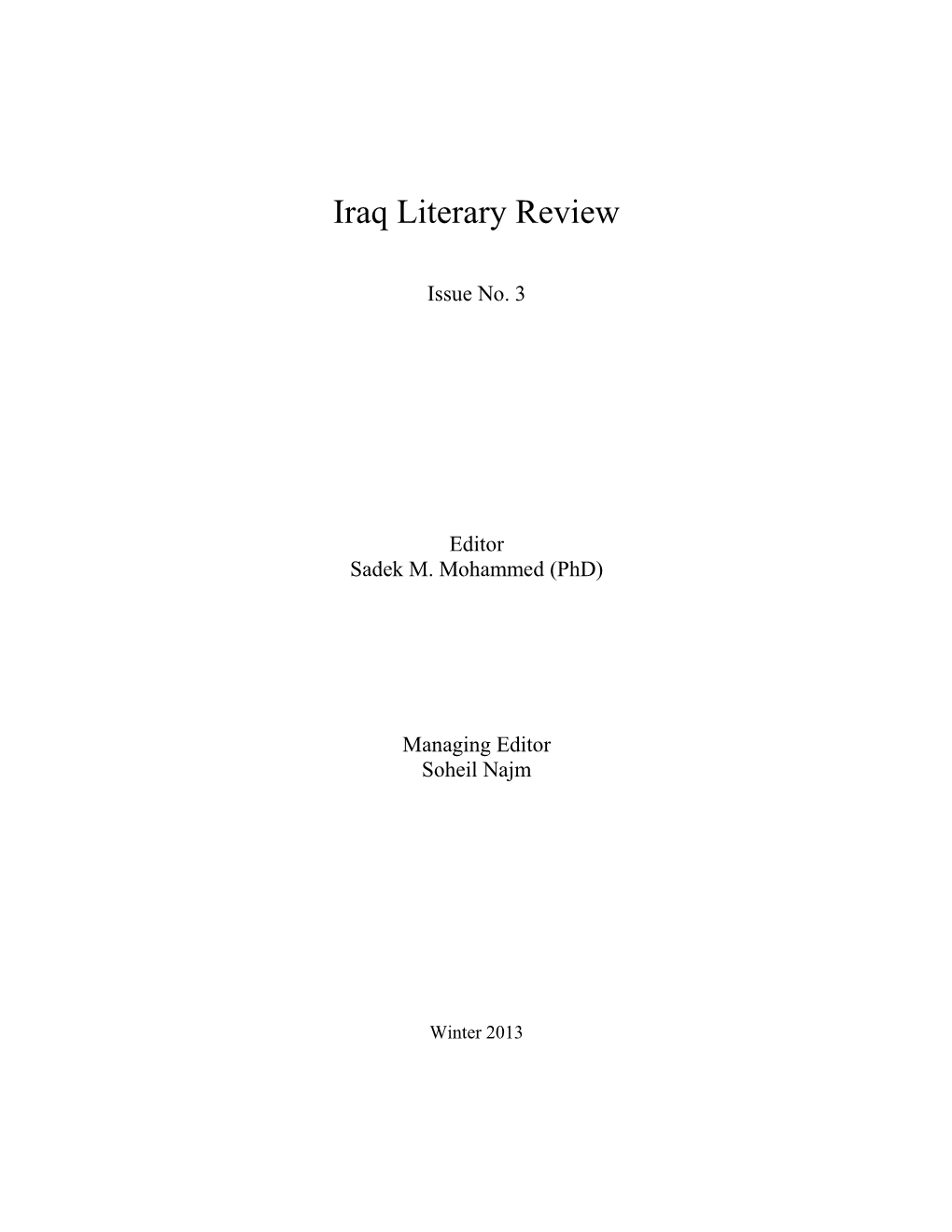Iraq Literary Review