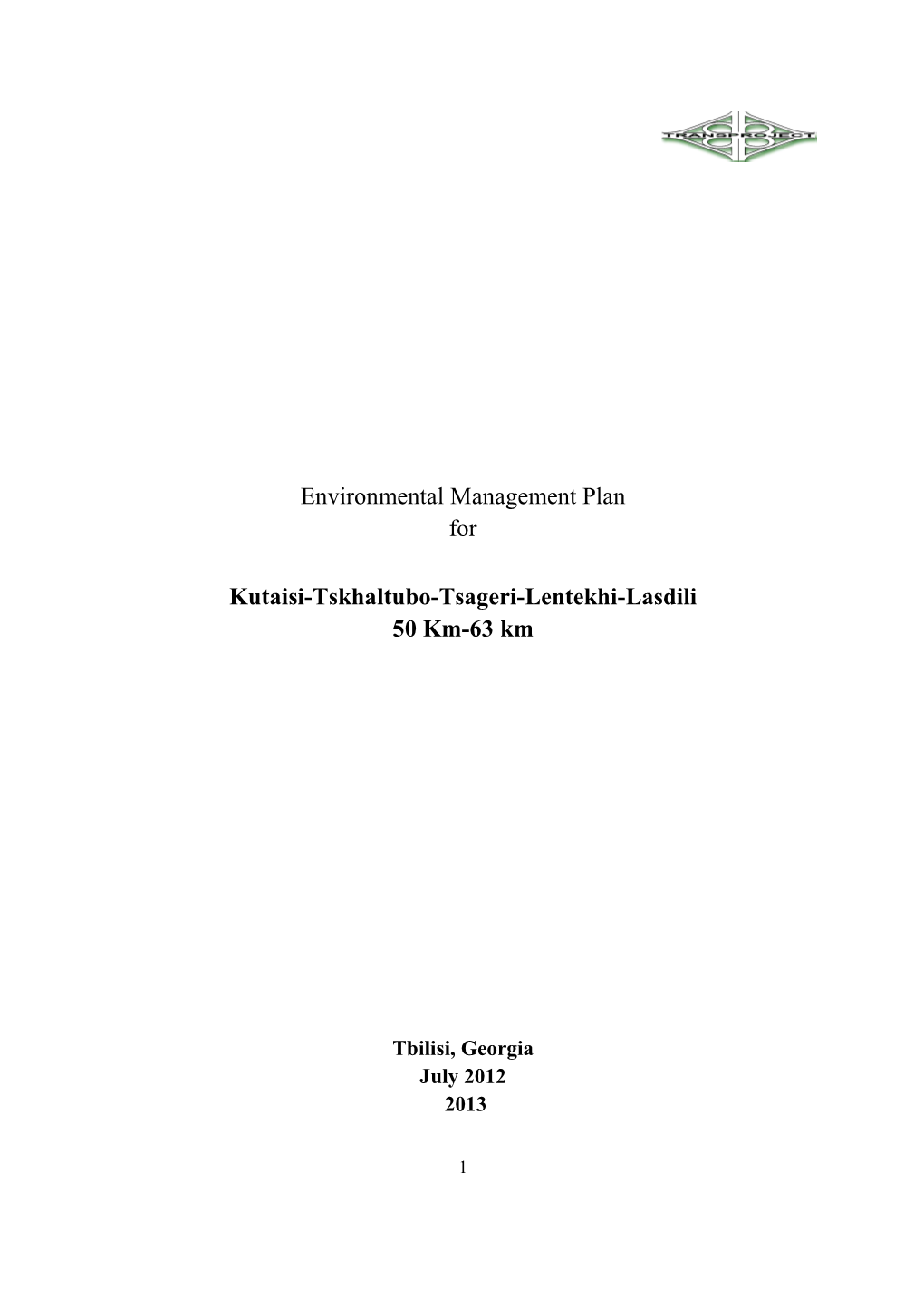 Environmental Management Plan for Kutaisi-Tskhaltubo-Tsageri