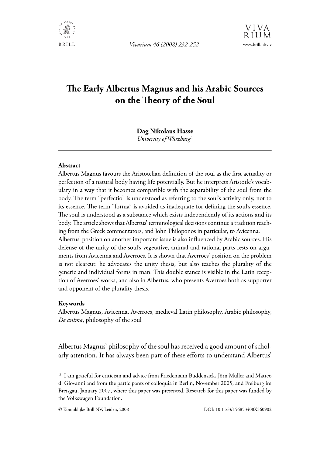 The Early Albertus Magnus and His Arabic Sources on the Theory of The