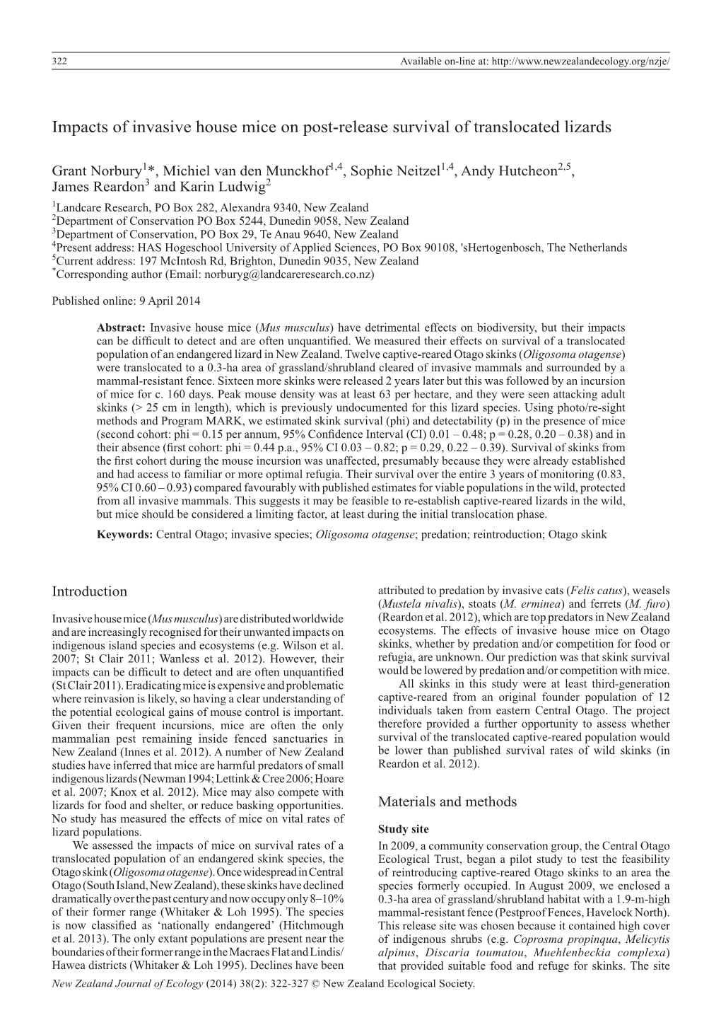 Impacts of Invasive House Mice on Post-Release Survival of Translocated Lizards