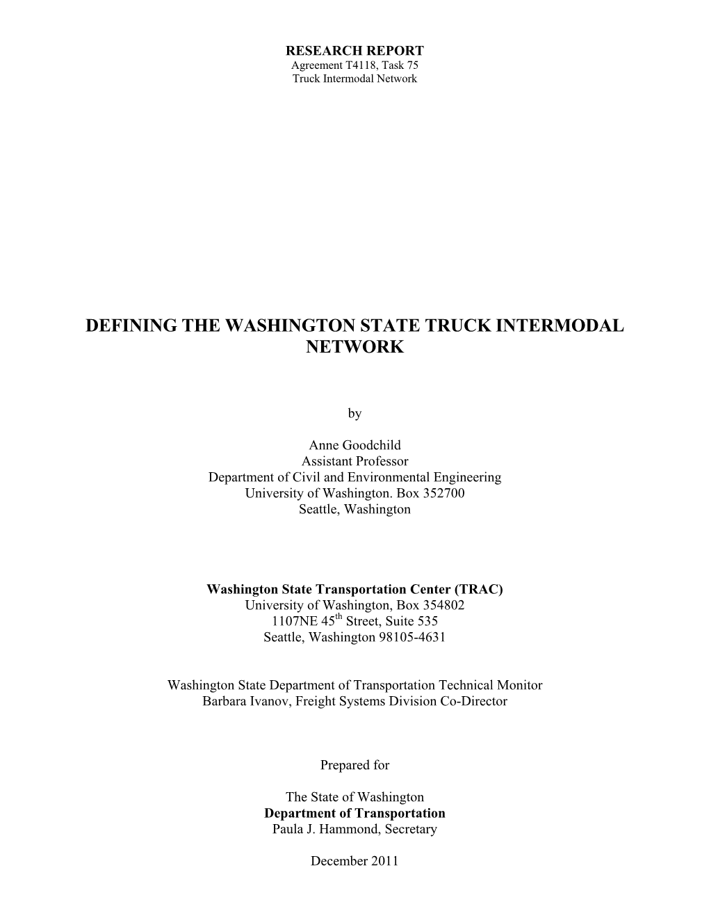 Defining the Washington State Truck Intermodal Network