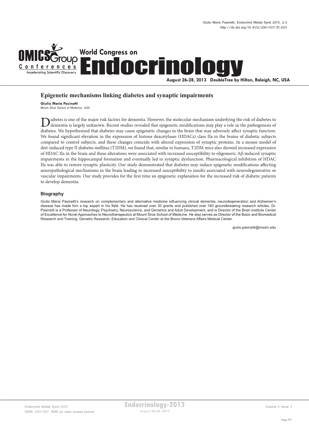 Endocrinology August 26-28, 2013 Doubletree by Hilton, Raleigh, NC, USA