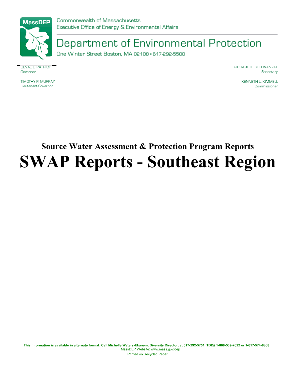 Source Water Assessment & Protection Program Reports