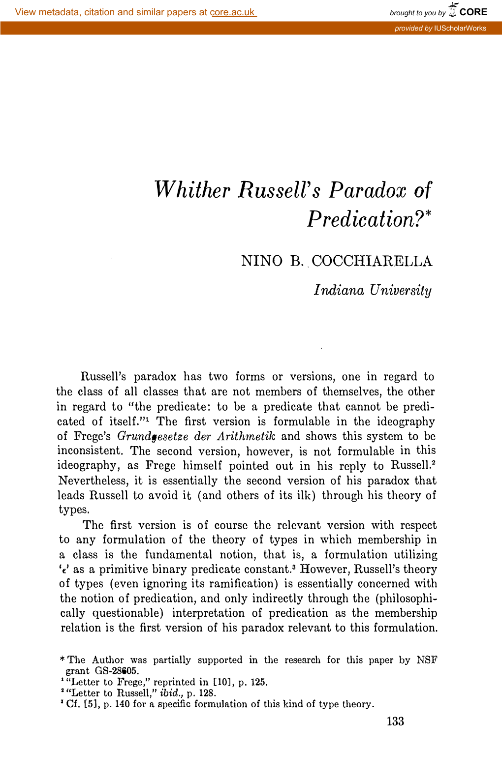 Whither Russell's Paradox of Predication?* NINO B