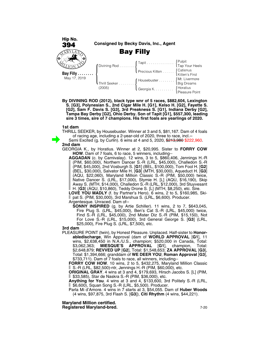 394 Consigned by Becky Davis, Inc., Agent Bay Filly