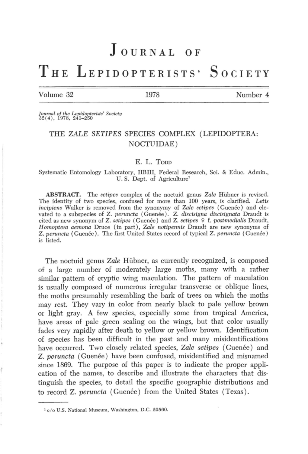 The Zale Setipes Species Complex (Lepidoptera: Noctuidae)