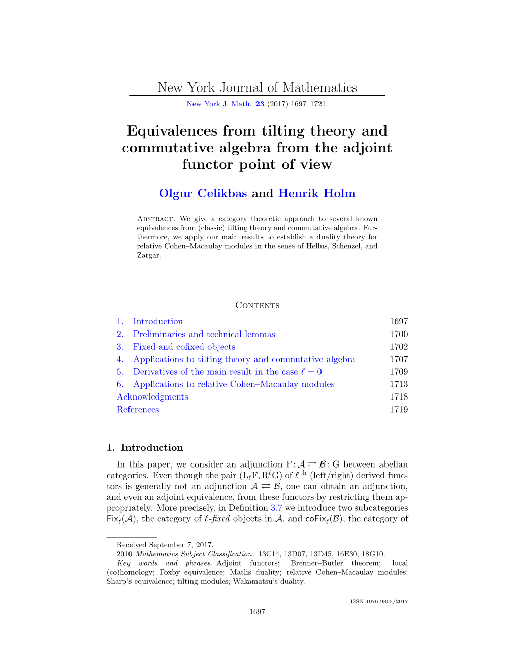 Equivalences from Tilting Theory and Commutative Algebra from the Adjoint Functor Point of View