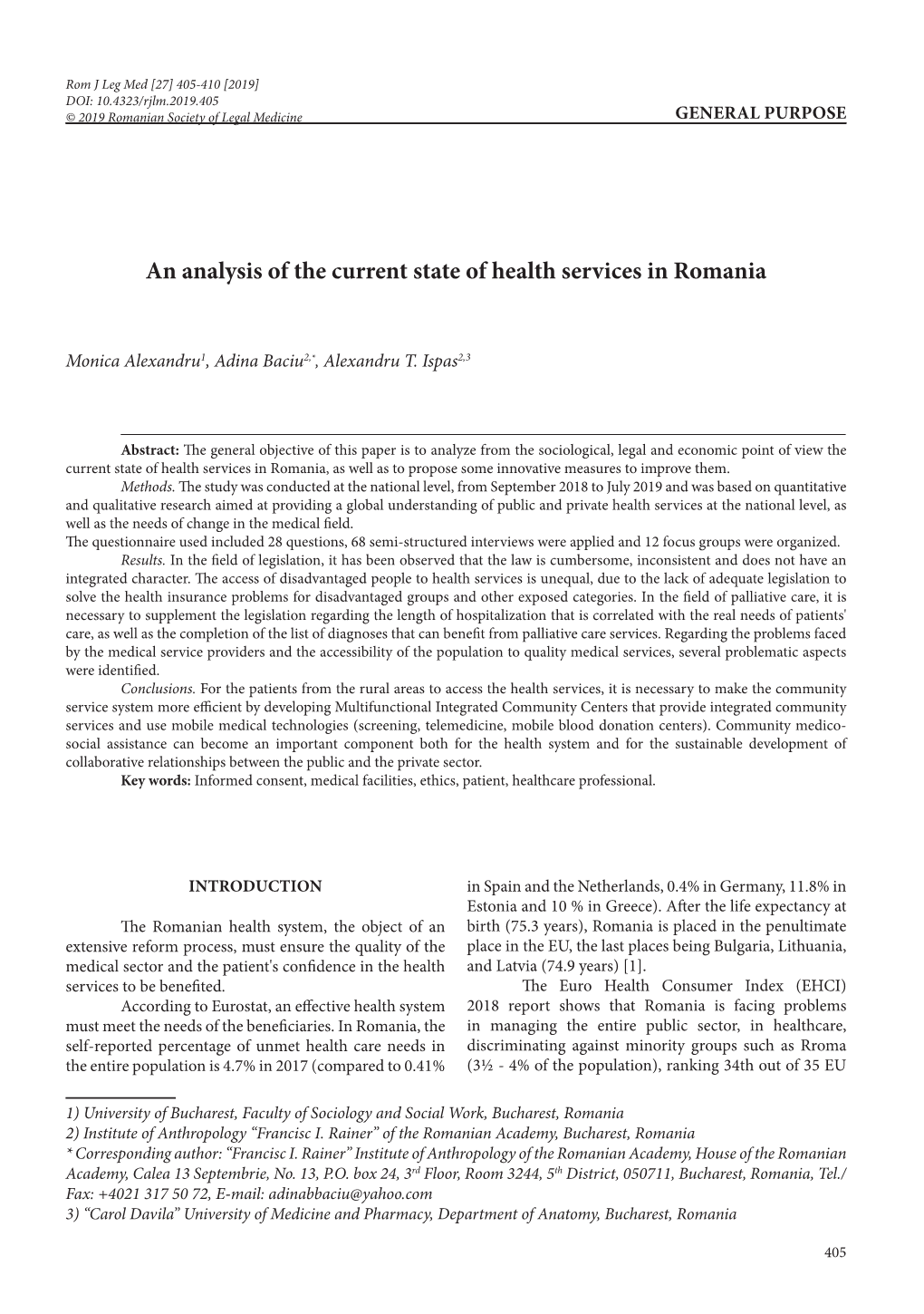 An Analysis of the Current State of Health Services in Romania